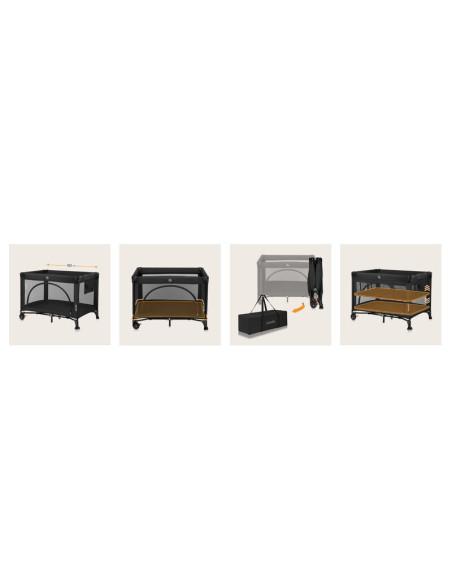 BN-LO-LAURA_BLACK_CARBON,Patut pliant, Lionelo, Laura, 102 x 74 cm, Cu doua nivele, Functie de tarc, Cu roti, Include salteluta 