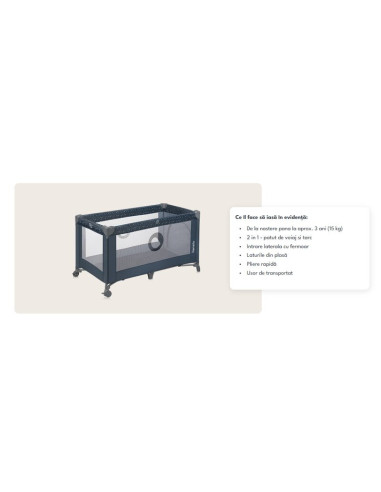 BN-LO-STEFI_BLUE_GREY,Patut pliant, Lionelo, Stefi, Cu un nivel, Cu intrare laterala cu fermoar, 2 roti, 120x60 cm, Conform cu s