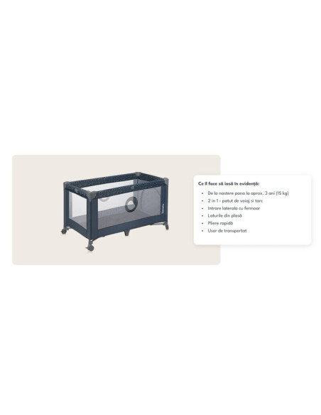 BN-LO-STEFI_BLUE_GREY,Patut pliant, Lionelo, Stefi, Cu un nivel, Cu intrare laterala cu fermoar, 2 roti, 120x60 cm, Conform cu s