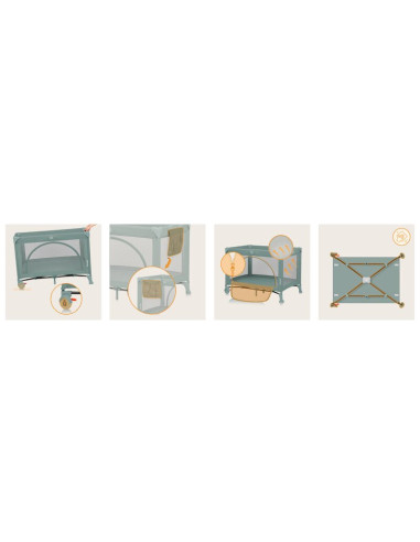 BN-LO-LAURA_GREEN_SAGE,Patut pliant, Lionelo, Laura, 102 x 74 cm, Cu doua nivele, Functie de tarc, Cu roti, Include salteluta si