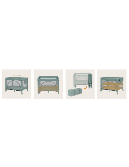 BN-LO-LAURA_GREEN_SAGE,Patut pliant, Lionelo, Laura, 102 x 74 cm, Cu doua nivele, Functie de tarc, Cu roti, Include salteluta si