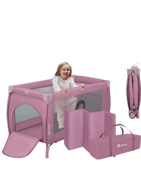 BN-LO-STEFI_PLUS_PINK_MAGNOLIA,Patut pliant, Lionelo, Stefi Plus, Cu doua nivele, Cu intrare laterala cu fermoar, 2 roti, 120 x 