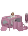 BN-LO-STEFI_PLUS_PINK_MAGNOLIA,Patut pliant, Lionelo, Stefi Plus, Cu doua nivele, Cu intrare laterala cu fermoar, 2 roti, 120 x 
