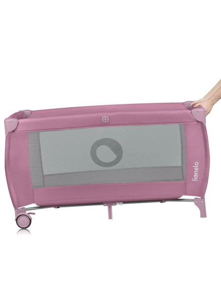 BN-LO-STEFI_PLUS_PINK_MAGNOLIA,Patut pliant, Lionelo, Stefi Plus, Cu doua nivele, Cu intrare laterala cu fermoar, 2 roti, 120 x 