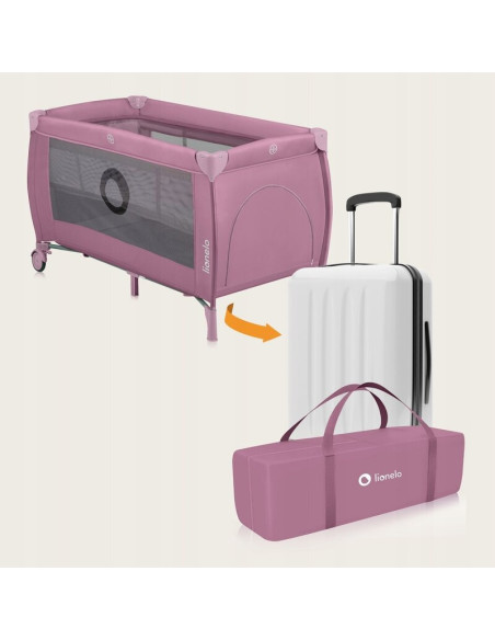 BN-LO-STEFI_PLUS_PINK_MAGNOLIA,Patut pliant, Lionelo, Stefi Plus, Cu doua nivele, Cu intrare laterala cu fermoar, 2 roti, 120 x 