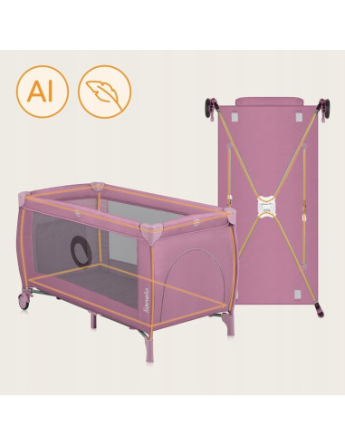 BN-LO-STEFI_PLUS_PINK_MAGNOLIA,Patut pliant, Lionelo, Stefi Plus, Cu doua nivele, Cu intrare laterala cu fermoar, 2 roti, 120 x 