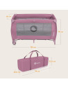 BN-LO-STEFI_PLUS_PINK_MAGNOLIA,Patut pliant, Lionelo, Stefi Plus, Cu doua nivele, Cu intrare laterala cu fermoar, 2 roti, 120 x 