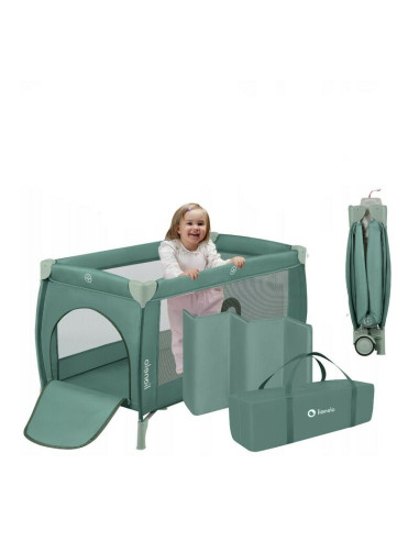BN-LO-STEFI_PLUS_GREEN_OLIVE,Patut pliant, Lionelo, Stefi Plus, Cu doua nivele, Cu intrare laterala cu fermoar, 2 roti, 120 x 60