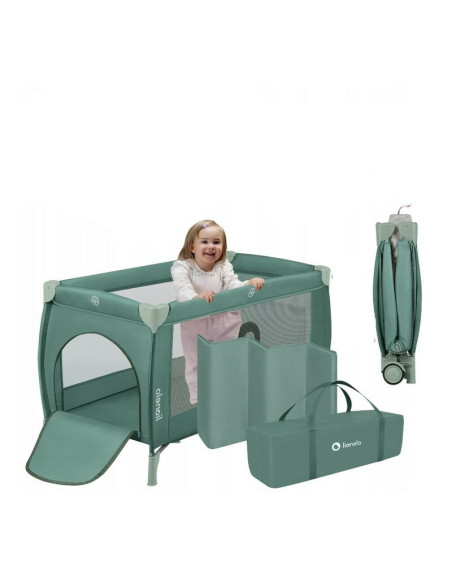 BN-LO-STEFI_PLUS_GREEN_OLIVE,Patut pliant, Lionelo, Stefi Plus, Cu doua nivele, Cu intrare laterala cu fermoar, 2 roti, 120 x 60
