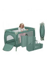 BN-LO-STEFI_PLUS_GREEN_OLIVE,Patut pliant, Lionelo, Stefi Plus, Cu doua nivele, Cu intrare laterala cu fermoar, 2 roti, 120 x 60