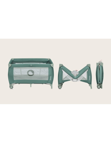 BN-LO-STEFI_PLUS_GREEN_OLIVE,Patut pliant, Lionelo, Stefi Plus, Cu doua nivele, Cu intrare laterala cu fermoar, 2 roti, 120 x 60