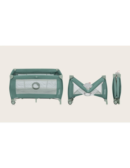 BN-LO-STEFI_PLUS_GREEN_OLIVE,Patut pliant, Lionelo, Stefi Plus, Cu doua nivele, Cu intrare laterala cu fermoar, 2 roti, 120 x 60