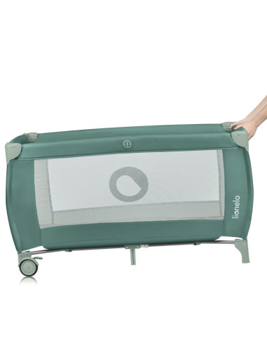 BN-LO-STEFI_PLUS_GREEN_OLIVE,Patut pliant, Lionelo, Stefi Plus, Cu doua nivele, Cu intrare laterala cu fermoar, 2 roti, 120 x 60