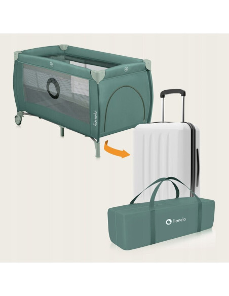 BN-LO-STEFI_PLUS_GREEN_OLIVE,Patut pliant, Lionelo, Stefi Plus, Cu doua nivele, Cu intrare laterala cu fermoar, 2 roti, 120 x 60