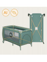 BN-LO-STEFI_PLUS_GREEN_OLIVE,Patut pliant, Lionelo, Stefi Plus, Cu doua nivele, Cu intrare laterala cu fermoar, 2 roti, 120 x 60
