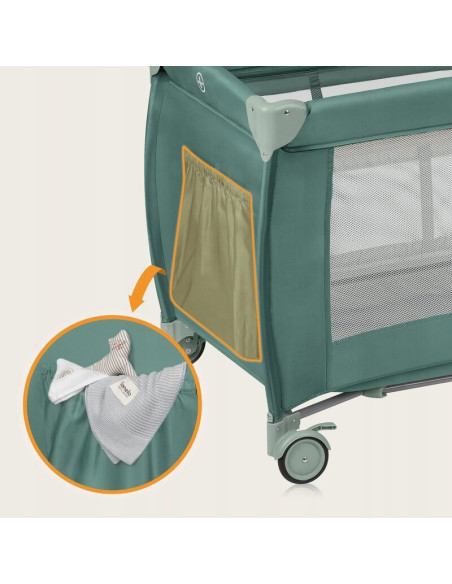 BN-LO-STEFI_PLUS_GREEN_OLIVE,Patut pliant, Lionelo, Stefi Plus, Cu doua nivele, Cu intrare laterala cu fermoar, 2 roti, 120 x 60