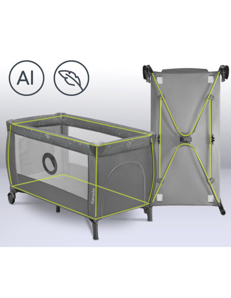 BN-LO-STEFI_PLUS_GREEN_OLIVE,Patut pliant, Lionelo, Stefi Plus, Cu doua nivele, Cu intrare laterala cu fermoar, 2 roti, 120 x 60