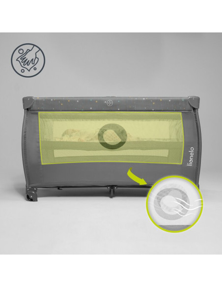 BN-LO-STEFI_PLUS_GREEN_OLIVE,Patut pliant, Lionelo, Stefi Plus, Cu doua nivele, Cu intrare laterala cu fermoar, 2 roti, 120 x 60