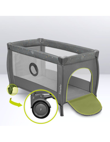 BN-LO-STEFI_PLUS_GREEN_OLIVE,Patut pliant, Lionelo, Stefi Plus, Cu doua nivele, Cu intrare laterala cu fermoar, 2 roti, 120 x 60