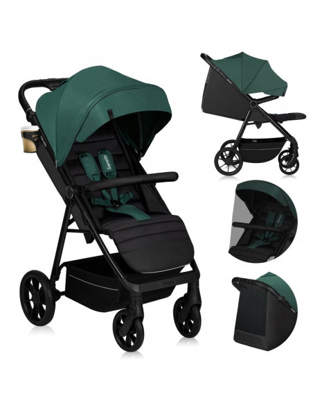 BN-LO-MIRA_GREEN_EMERALD,Carucior sport, Lionelo, Mira, Maner reglabil in 5 pozitii, Spatar si suport de picioare reglabile, Pla