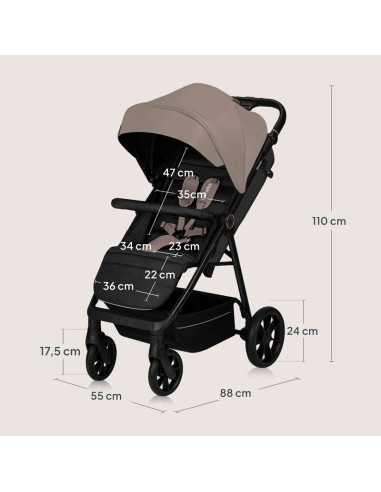BN-LO-MIRA_BEIGE_SAND,Carucior sport, Lionelo, Mira, Maner reglabil in 5 pozitii, Spatar si suport de picioare reglabile, Plasa 