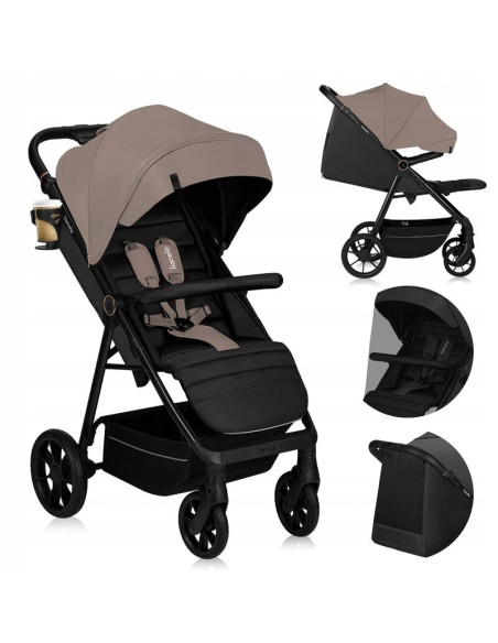 BN-LO-MIRA_BEIGE_SAND,Carucior sport, Lionelo, Mira, Maner reglabil in 5 pozitii, Spatar si suport de picioare reglabile, Plasa 