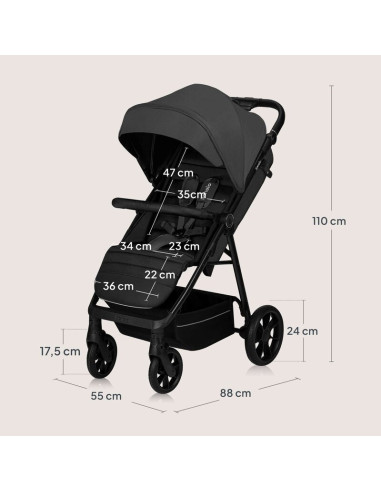 BN-LO-MIRA_GREY_GRAPHITE,Carucior sport, Lionelo, Mira, Maner reglabil in 5 pozitii, Spatar si suport de picioare reglabile, Pla