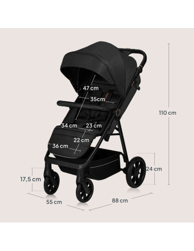 BN-LO-MIRA_BLACK_ONYX,Carucior sport, Lionelo, Mira, Maner reglabil in 5 pozitii, Spatar si suport de picioare reglabile, Plasa 