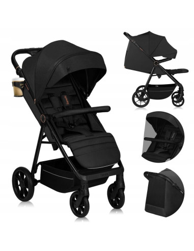 BN-LO-MIRA_BLACK_ONYX,Carucior sport, Lionelo, Mira, Maner reglabil in 5 pozitii, Spatar si suport de picioare reglabile, Plasa 