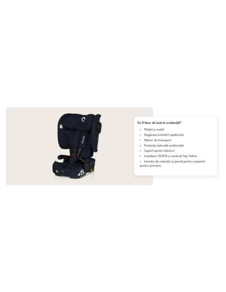 BN-LO-NELLY_I-SIZE_BLUE_NAVY,Scaun auto pliabil, Lionelo, Nelly, i-Size, 76- 150 cm, Tetiera reglabila in 15 pozitii, Spatar reg