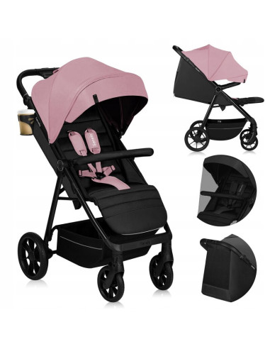 BN-LO-MIRA_PINK_ROSE,Carucior sport, Lionelo, Mira, Maner reglabil in 5 pozitii, Spatar si suport de picioare reglabile, Plasa d