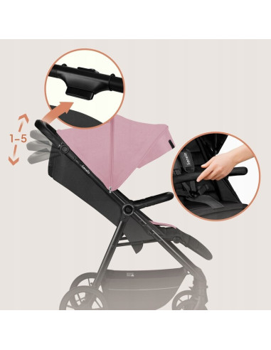 BN-LO-MIRA_PINK_ROSE,Carucior sport, Lionelo, Mira, Maner reglabil in 5 pozitii, Spatar si suport de picioare reglabile, Plasa d