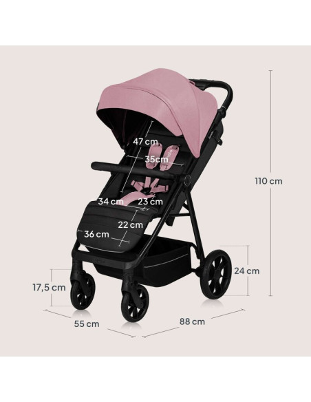 BN-LO-MIRA_PINK_ROSE,Carucior sport, Lionelo, Mira, Maner reglabil in 5 pozitii, Spatar si suport de picioare reglabile, Plasa d