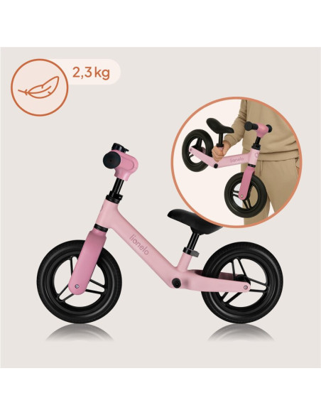 BN-LO-TONI_PINK_ROSE,Bicicleta fara pedale, Lionelo, Toni, Cu ghidon si sa reglabile, Ultra usoara, 2.8 Kg, 18 luni+, Sustine 30
