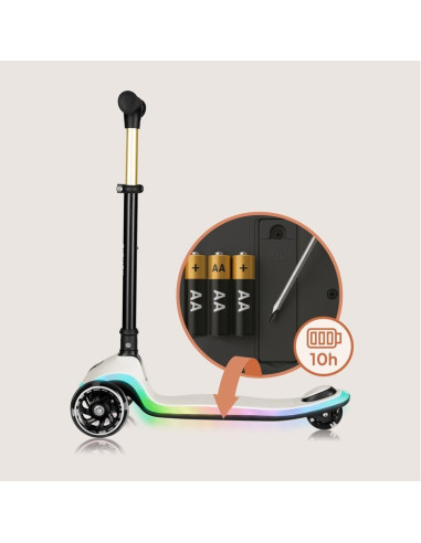 BN-LO-MEY_BEIGE_SAND,Trotineta pentru copii, Lionelo, Mey, Ultrapliabila, Cu lumini si cosulet, Maner ajustabil pe inaltime, 3 a