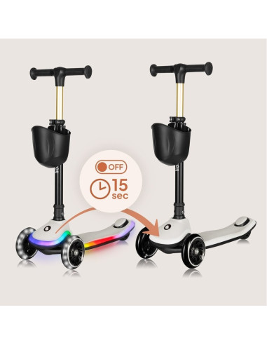 BN-LO-MEY_BEIGE_SAND,Trotineta pentru copii, Lionelo, Mey, Ultrapliabila, Cu lumini si cosulet, Maner ajustabil pe inaltime, 3 a