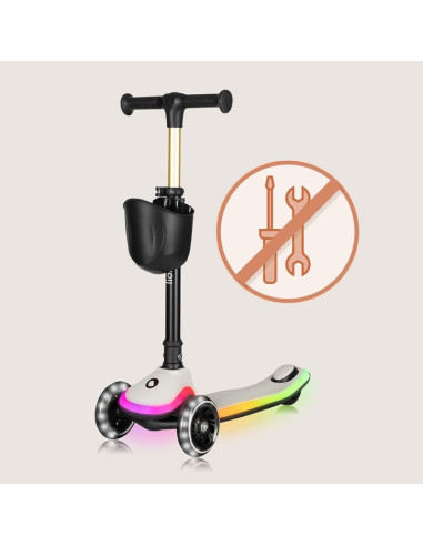 BN-LO-MEY_BEIGE_SAND,Trotineta pentru copii, Lionelo, Mey, Ultrapliabila, Cu lumini si cosulet, Maner ajustabil pe inaltime, 3 a