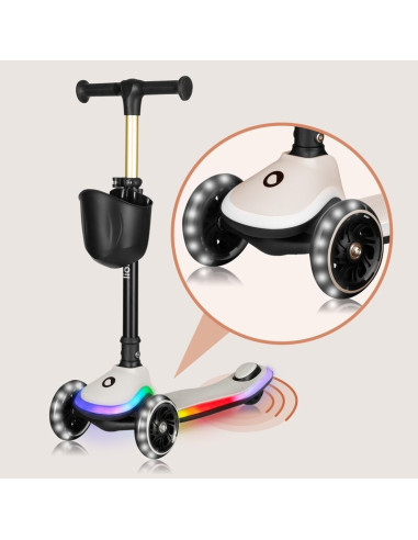 BN-LO-MEY_BEIGE_SAND,Trotineta pentru copii, Lionelo, Mey, Ultrapliabila, Cu lumini si cosulet, Maner ajustabil pe inaltime, 3 a