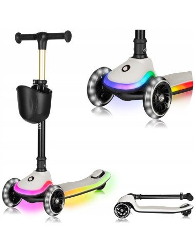 BN-LO-MEY_BEIGE_SAND,Trotineta pentru copii, Lionelo, Mey, Ultrapliabila, Cu lumini si cosulet, Maner ajustabil pe inaltime, 3 a