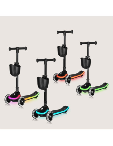 BN-LO-MEY_BEIGE_SAND,Trotineta pentru copii, Lionelo, Mey, Ultrapliabila, Cu lumini si cosulet, Maner ajustabil pe inaltime, 3 a