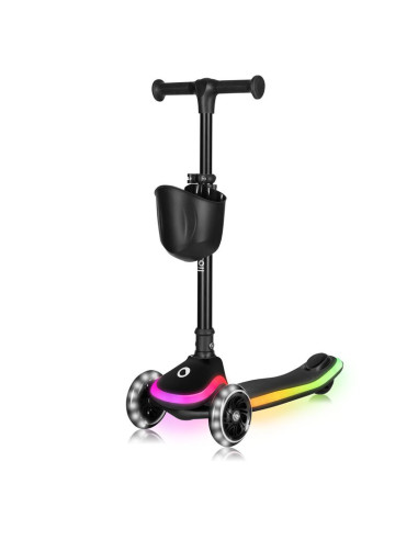 BN-LO-MEY_BLACK_ONYX,Trotineta pentru copii, Lionelo, Mey, Ultrapliabila, Cu lumini si cosulet, Maner ajustabil pe inaltime, 3 a