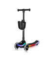 BN-LO-MEY_BLACK_ONYX,Trotineta pentru copii, Lionelo, Mey, Ultrapliabila, Cu lumini si cosulet, Maner ajustabil pe inaltime, 3 a