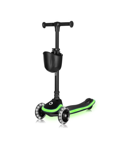 BN-LO-MEY_BLACK_ONYX,Trotineta pentru copii, Lionelo, Mey, Ultrapliabila, Cu lumini si cosulet, Maner ajustabil pe inaltime, 3 a