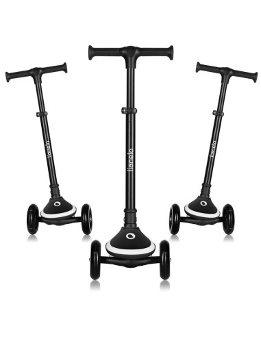 BN-LO-MEY_BLACK_ONYX,Trotineta pentru copii, Lionelo, Mey, Ultrapliabila, Cu lumini si cosulet, Maner ajustabil pe inaltime, 3 a