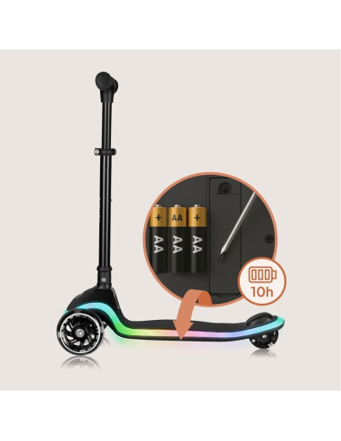 BN-LO-MEY_BLACK_ONYX,Trotineta pentru copii, Lionelo, Mey, Ultrapliabila, Cu lumini si cosulet, Maner ajustabil pe inaltime, 3 a