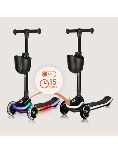 BN-LO-MEY_BLACK_ONYX,Trotineta pentru copii, Lionelo, Mey, Ultrapliabila, Cu lumini si cosulet, Maner ajustabil pe inaltime, 3 a