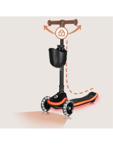 BN-LO-MEY_BLACK_ONYX,Trotineta pentru copii, Lionelo, Mey, Ultrapliabila, Cu lumini si cosulet, Maner ajustabil pe inaltime, 3 a