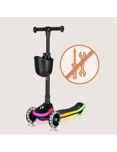 BN-LO-MEY_BLACK_ONYX,Trotineta pentru copii, Lionelo, Mey, Ultrapliabila, Cu lumini si cosulet, Maner ajustabil pe inaltime, 3 a