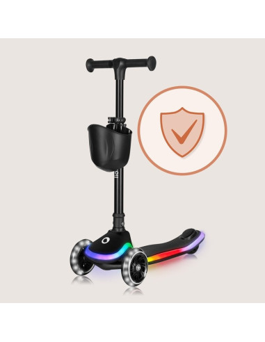 BN-LO-MEY_BLACK_ONYX,Trotineta pentru copii, Lionelo, Mey, Ultrapliabila, Cu lumini si cosulet, Maner ajustabil pe inaltime, 3 a