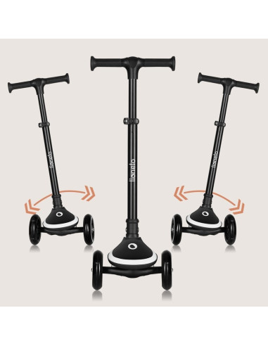 BN-LO-MEY_BLACK_ONYX,Trotineta pentru copii, Lionelo, Mey, Ultrapliabila, Cu lumini si cosulet, Maner ajustabil pe inaltime, 3 a